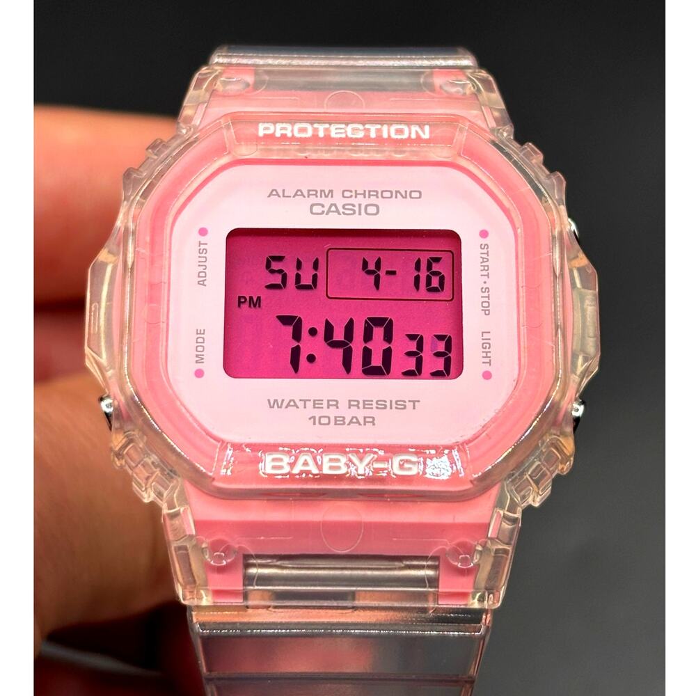 LWS Pink Ice Baby-G BGD565SJ Clear Strap Digital Mod Women's Watch